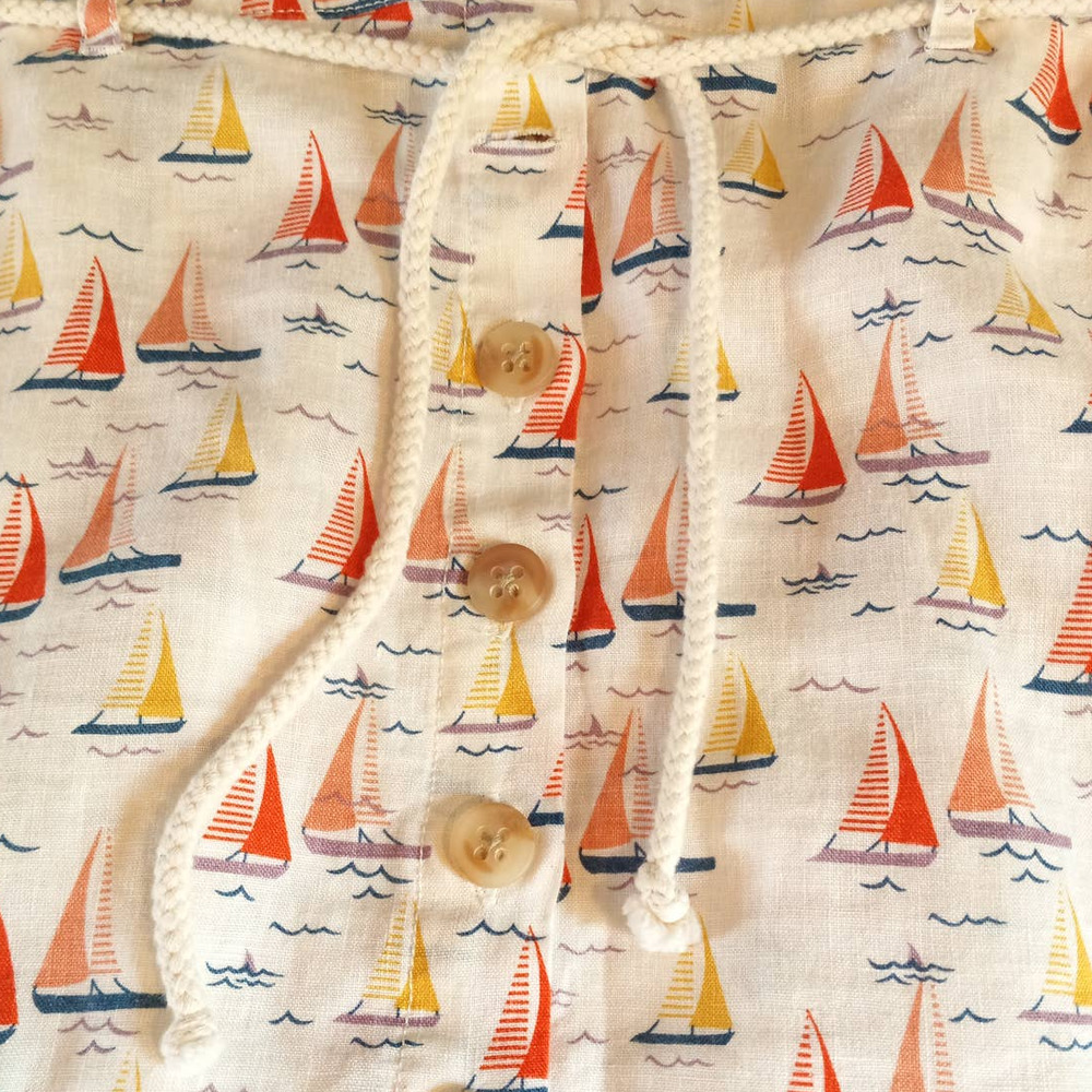 Cynthia Rowley | Ivory 100% Linen Retro Sailboat Graphic Button-Front Skirt - Picture 6 of 10